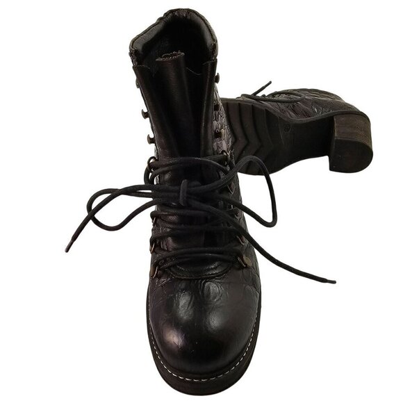 Diesel Leather Hiker Tekny Bootie Black Faux Croc Block Heel Womens Shoe Size 8 - Picture 10 of 10